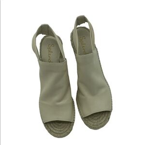 Splendid Cream Leather Espadrille Wedge Sandals Peep Toe Slingback Cream Size 7